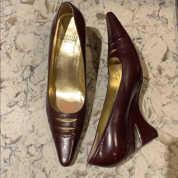Charles Jourdan Brown Leather + Lucite Shoes - Picture 1 of 4